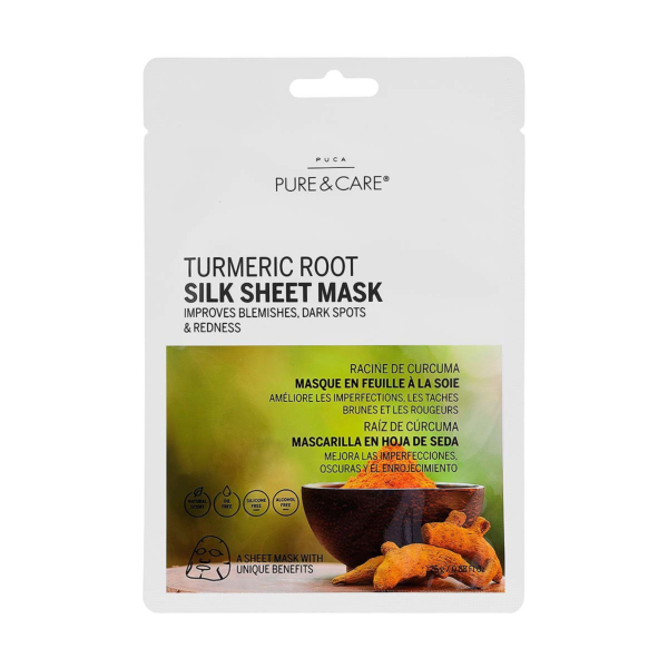 Turmeric Root Silk Sheet Mask reduces blemishes and dark spots I PUCA - PURE & CARE